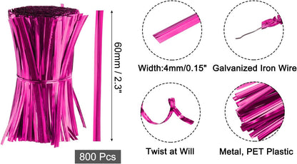 6" Twist Ties, Metallic Twist Ties, Reusable Plastic Coated Twist Ties for Bakery, Candy Bags, Coffee Bags, Goodie Bags, Pack of 800, Silver