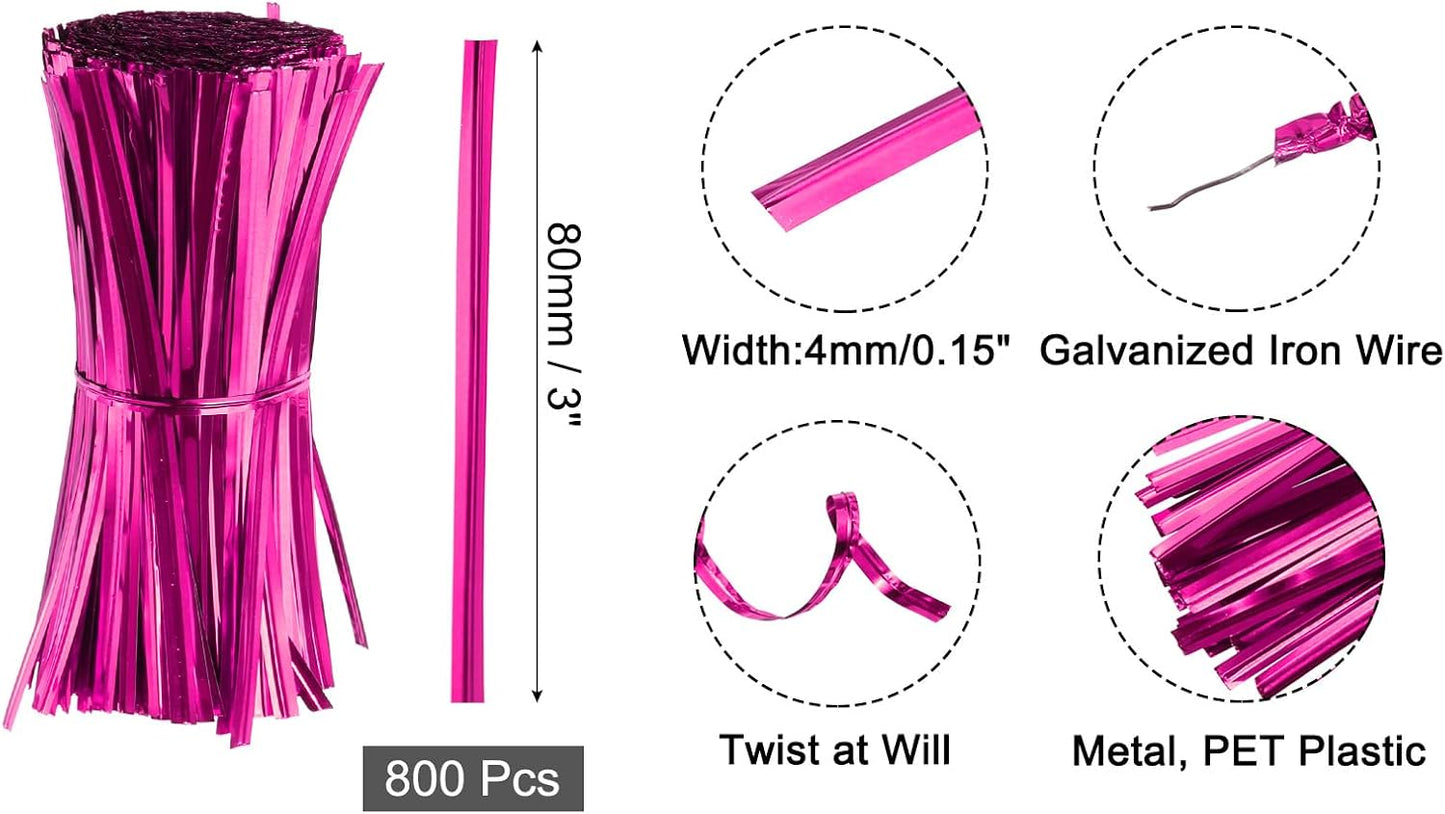 6" Twist Ties, Metallic Twist Ties, Reusable Plastic Coated Twist Ties for Bakery, Candy Bags, Coffee Bags, Goodie Bags, Pack of 800, Silver