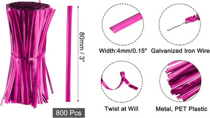 6" Twist Ties, Metallic Twist Ties, Reusable Plastic Coated Twist Ties for Bakery, Candy Bags, Coffee Bags, Goodie Bags, Pack of 800, Silver