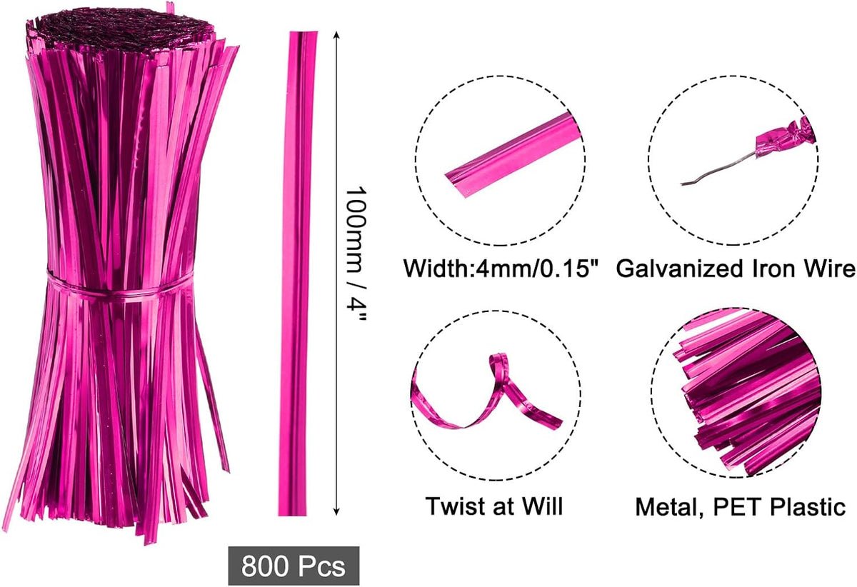 6" Twist Ties, Metallic Twist Ties, Reusable Plastic Coated Twist Ties for Bakery, Candy Bags, Coffee Bags, Goodie Bags, Pack of 800, Silver