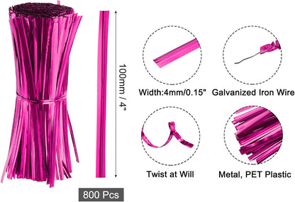 6" Twist Ties, Metallic Twist Ties, Reusable Plastic Coated Twist Ties for Bakery, Candy Bags, Coffee Bags, Goodie Bags, Pack of 800, Silver