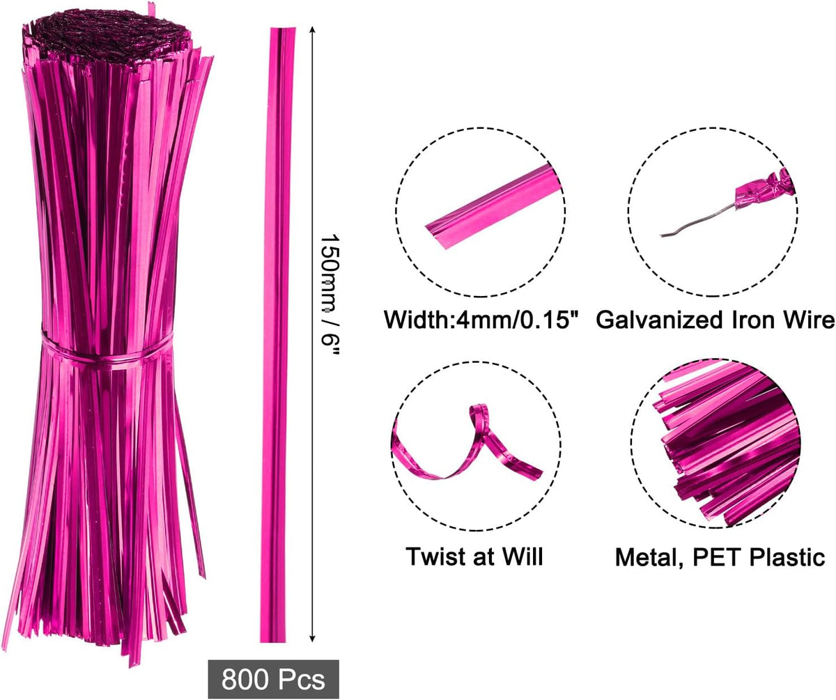 6" Twist Ties, Metallic Twist Ties, Reusable Plastic Coated Twist Ties for Bakery, Candy Bags, Coffee Bags, Goodie Bags, Pack of 800, Silver