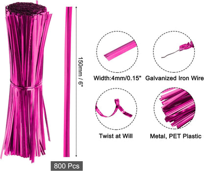 6" Twist Ties, Metallic Twist Ties, Reusable Plastic Coated Twist Ties for Bakery, Candy Bags, Coffee Bags, Goodie Bags, Pack of 800, Silver