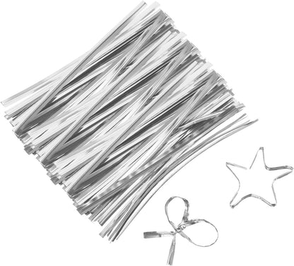 6" Twist Ties, Metallic Twist Ties, Reusable Plastic Coated Twist Ties for Bakery, Candy Bags, Coffee Bags, Goodie Bags, Pack of 800, Silver
