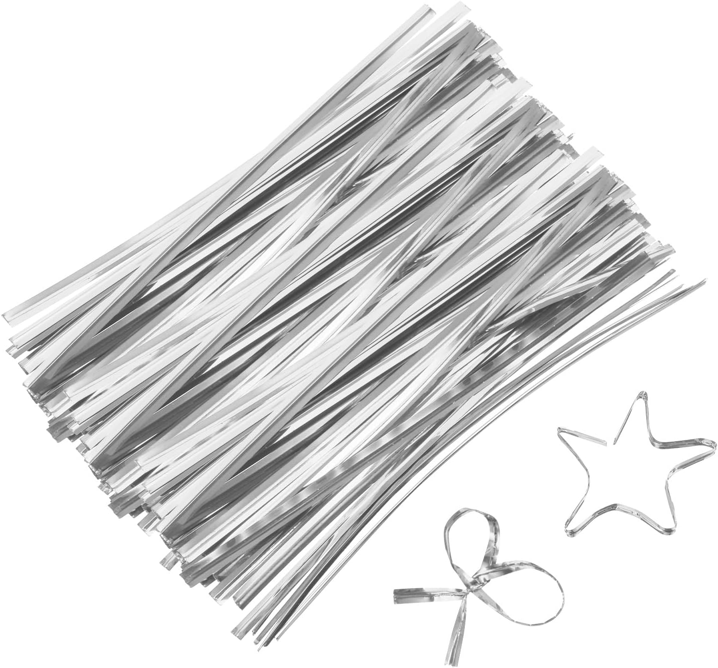 6" Twist Ties, Metallic Twist Ties, Reusable Plastic Coated Twist Ties for Bakery, Candy Bags, Coffee Bags, Goodie Bags, Pack of 800, Silver