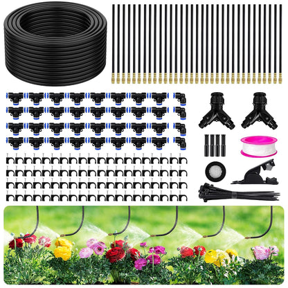 200FT 360° Adjustable Drip Irrigation Kit System for Garden Sprinklers for Yard Garden Watering System with 32 Nozzles Raised Bed Greenhouse Plant Watering Devices Misting System