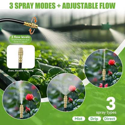 200FT 360° Adjustable Drip Irrigation Kit System for Garden Sprinklers for Yard Garden Watering System with 32 Nozzles Raised Bed Greenhouse Plant Watering Devices Misting System