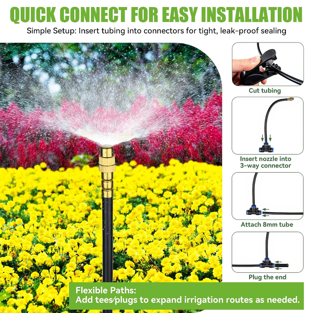 200FT 360° Adjustable Drip Irrigation Kit System for Garden Sprinklers for Yard Garden Watering System with 32 Nozzles Raised Bed Greenhouse Plant Watering Devices Misting System