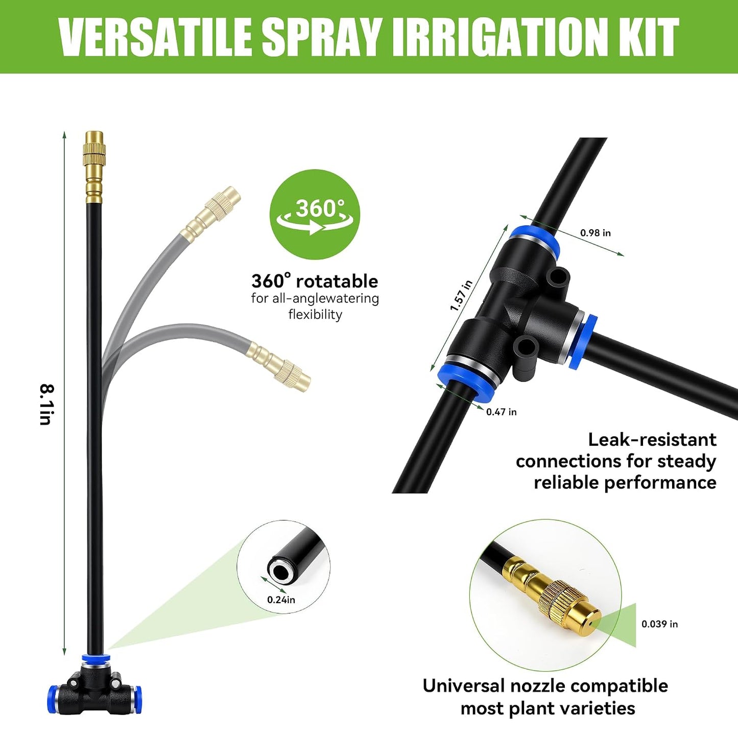 200FT 360° Adjustable Drip Irrigation Kit System for Garden Sprinklers for Yard Garden Watering System with 32 Nozzles Raised Bed Greenhouse Plant Watering Devices Misting System
