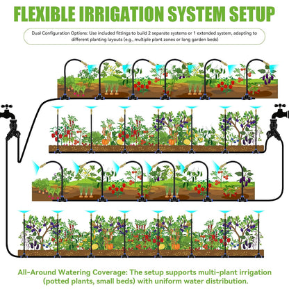 200FT 360° Adjustable Drip Irrigation Kit System for Garden Sprinklers for Yard Garden Watering System with 32 Nozzles Raised Bed Greenhouse Plant Watering Devices Misting System