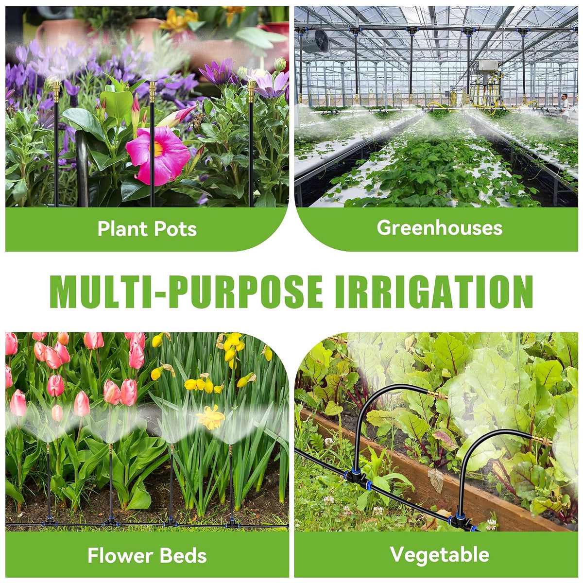 200FT 360° Adjustable Drip Irrigation Kit System for Garden Sprinklers for Yard Garden Watering System with 32 Nozzles Raised Bed Greenhouse Plant Watering Devices Misting System