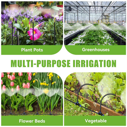 200FT 360° Adjustable Drip Irrigation Kit System for Garden Sprinklers for Yard Garden Watering System with 32 Nozzles Raised Bed Greenhouse Plant Watering Devices Misting System