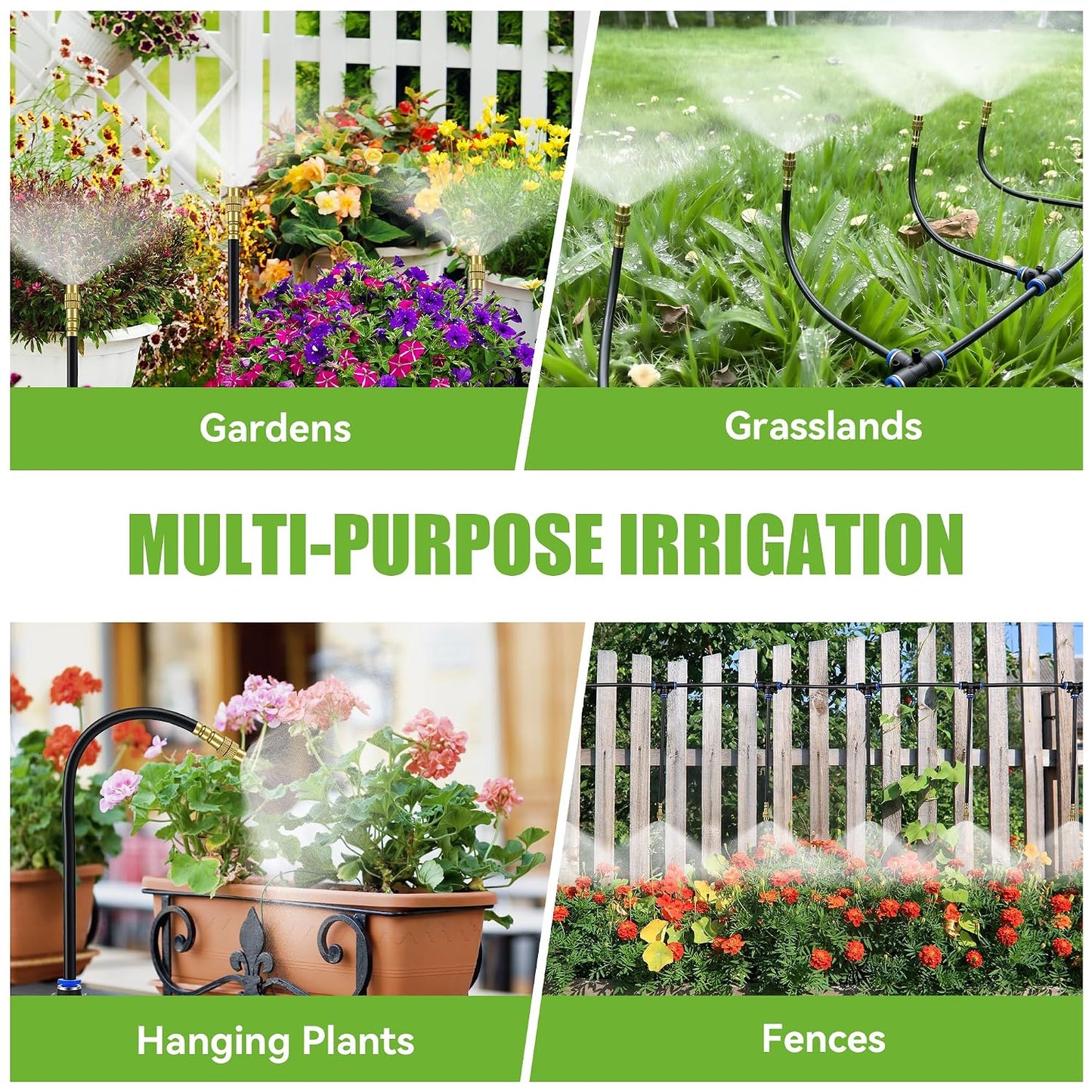 200FT 360° Adjustable Drip Irrigation Kit System for Garden Sprinklers for Yard Garden Watering System with 32 Nozzles Raised Bed Greenhouse Plant Watering Devices Misting System
