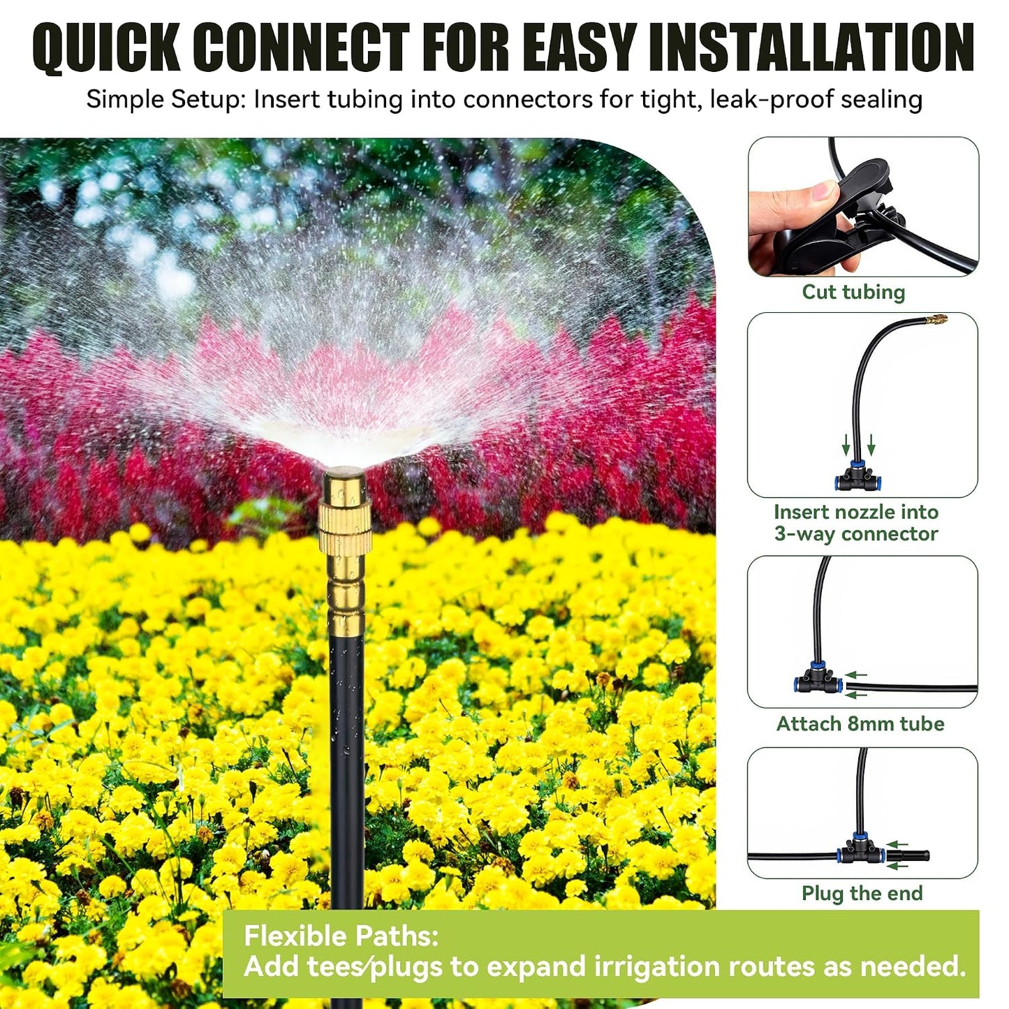 200FT 360° Adjustable Drip Irrigation Kit System for Garden Sprinklers for Yard Garden Watering System with 32 Nozzles Raised Bed Greenhouse Plant Watering Devices Misting System