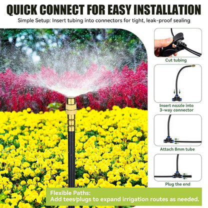 200FT 360° Adjustable Drip Irrigation Kit System for Garden Sprinklers for Yard Garden Watering System with 32 Nozzles Raised Bed Greenhouse Plant Watering Devices Misting System