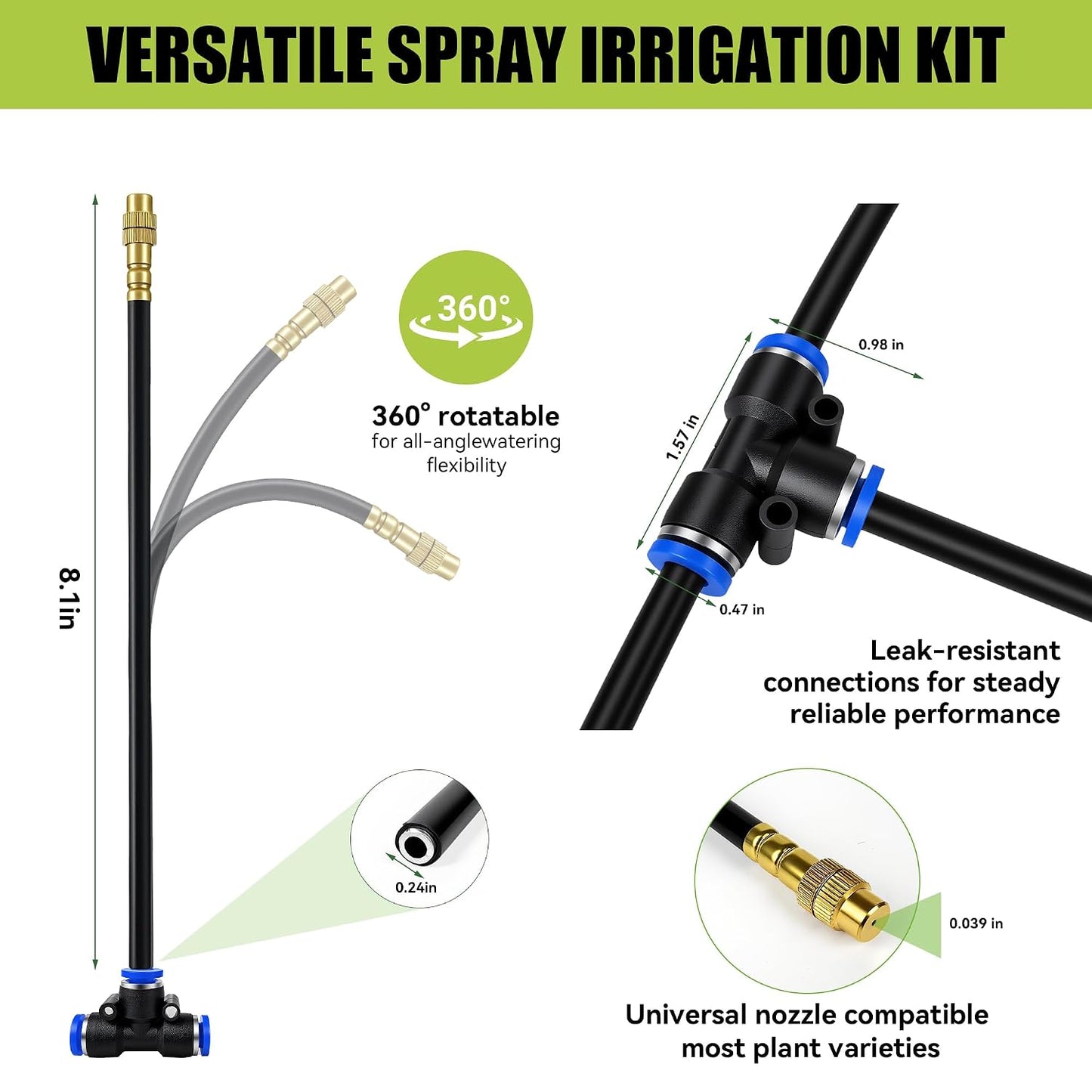 200FT 360° Adjustable Drip Irrigation Kit System for Garden Sprinklers for Yard Garden Watering System with 32 Nozzles Raised Bed Greenhouse Plant Watering Devices Misting System