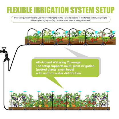 200FT 360° Adjustable Drip Irrigation Kit System for Garden Sprinklers for Yard Garden Watering System with 32 Nozzles Raised Bed Greenhouse Plant Watering Devices Misting System