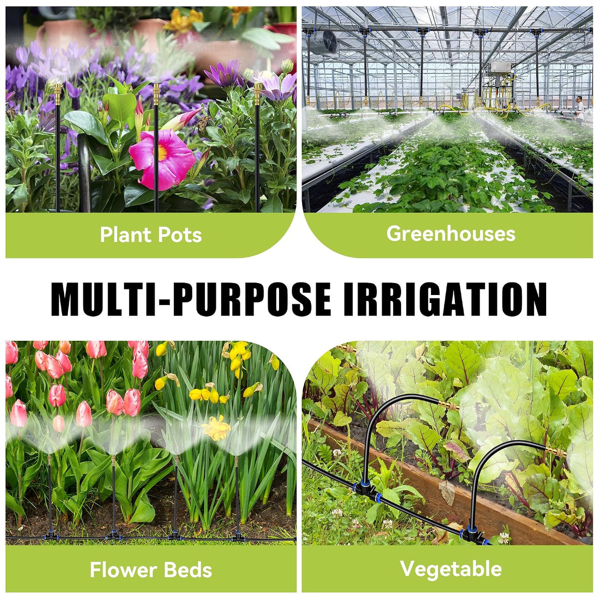 200FT 360° Adjustable Drip Irrigation Kit System for Garden Sprinklers for Yard Garden Watering System with 32 Nozzles Raised Bed Greenhouse Plant Watering Devices Misting System