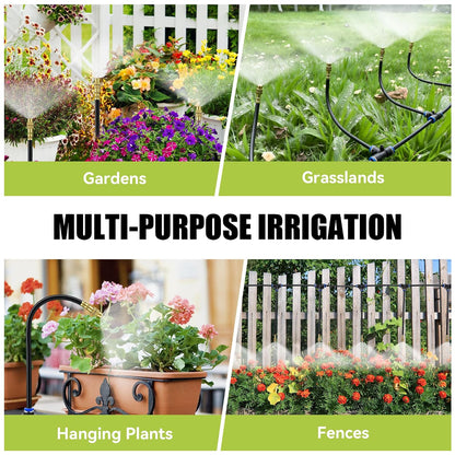 200FT 360° Adjustable Drip Irrigation Kit System for Garden Sprinklers for Yard Garden Watering System with 32 Nozzles Raised Bed Greenhouse Plant Watering Devices Misting System