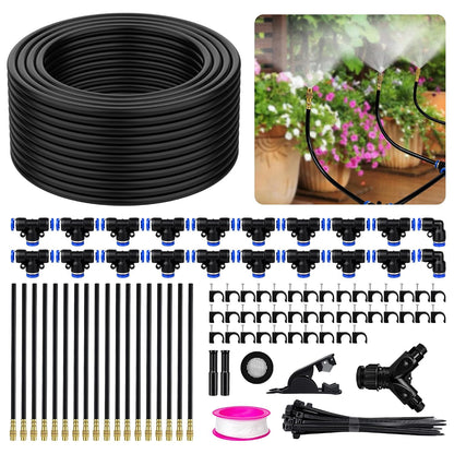 200FT 360° Adjustable Drip Irrigation Kit System for Garden Sprinklers for Yard Garden Watering System with 32 Nozzles Raised Bed Greenhouse Plant Watering Devices Misting System
