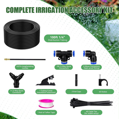 200FT 360° Adjustable Drip Irrigation Kit System for Garden Sprinklers for Yard Garden Watering System with 32 Nozzles Raised Bed Greenhouse Plant Watering Devices Misting System