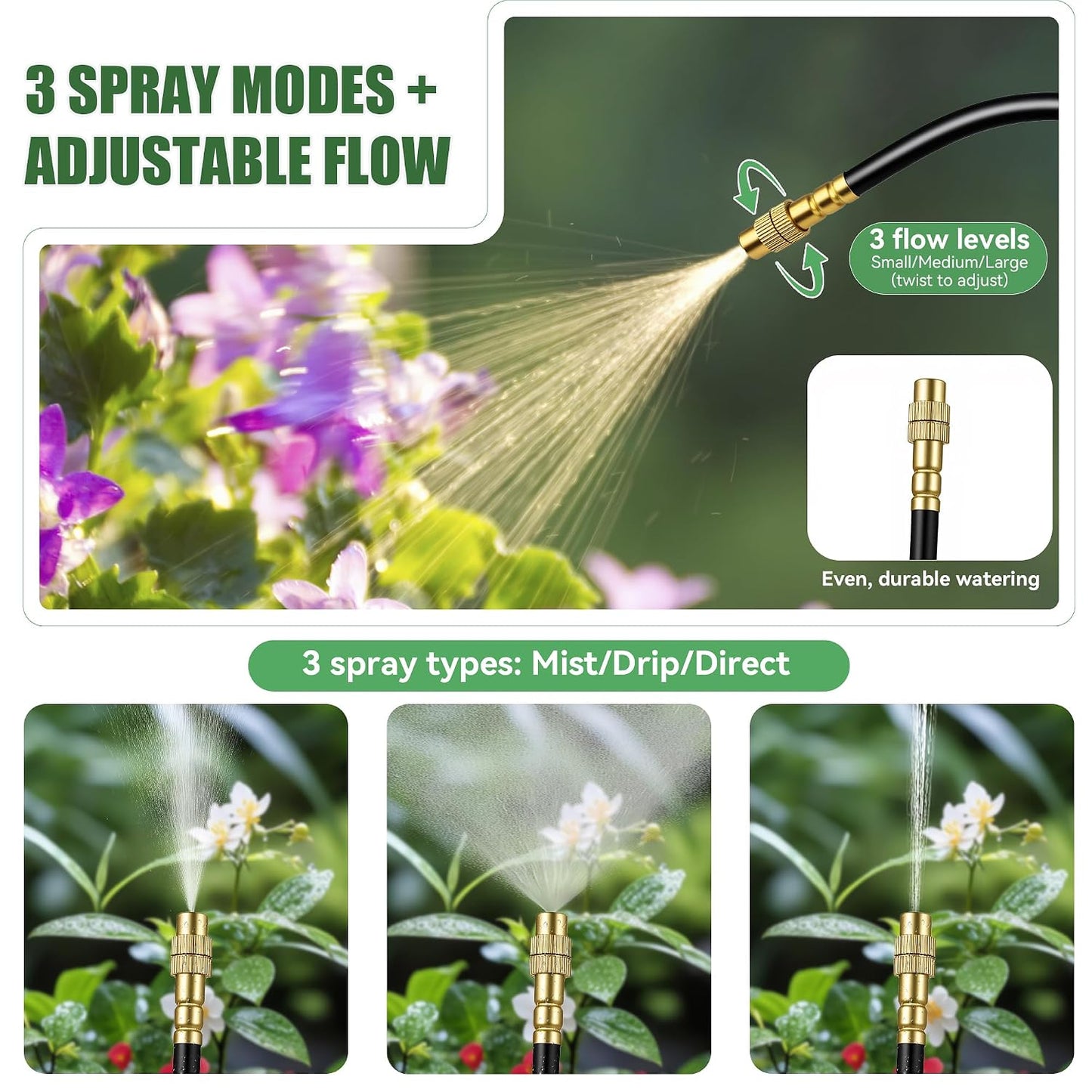 200FT 360° Adjustable Drip Irrigation Kit System for Garden Sprinklers for Yard Garden Watering System with 32 Nozzles Raised Bed Greenhouse Plant Watering Devices Misting System