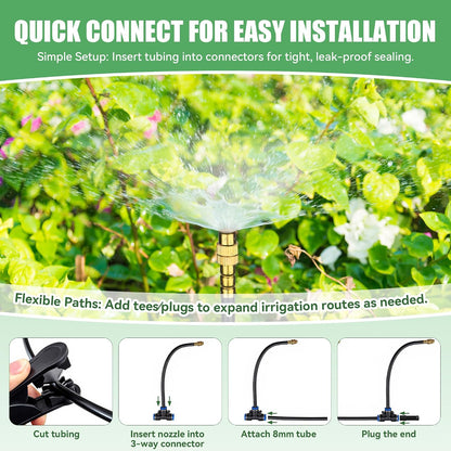 200FT 360° Adjustable Drip Irrigation Kit System for Garden Sprinklers for Yard Garden Watering System with 32 Nozzles Raised Bed Greenhouse Plant Watering Devices Misting System