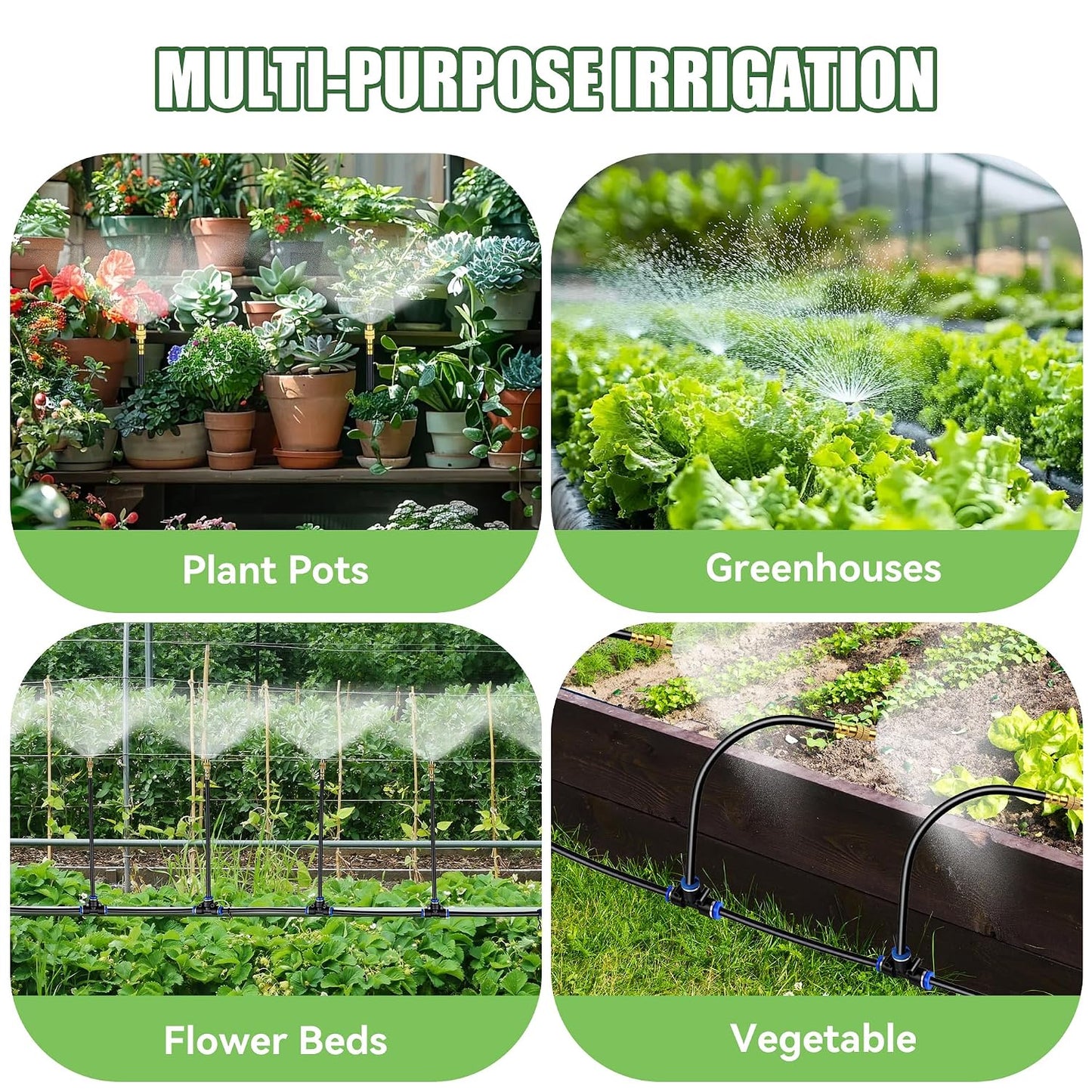 200FT 360° Adjustable Drip Irrigation Kit System for Garden Sprinklers for Yard Garden Watering System with 32 Nozzles Raised Bed Greenhouse Plant Watering Devices Misting System
