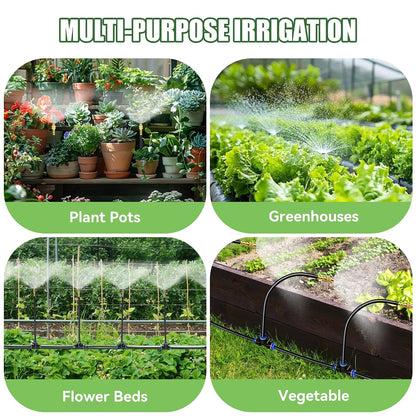 200FT 360° Adjustable Drip Irrigation Kit System for Garden Sprinklers for Yard Garden Watering System with 32 Nozzles Raised Bed Greenhouse Plant Watering Devices Misting System