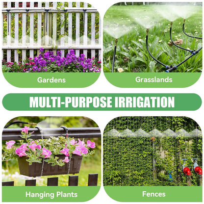 200FT 360° Adjustable Drip Irrigation Kit System for Garden Sprinklers for Yard Garden Watering System with 32 Nozzles Raised Bed Greenhouse Plant Watering Devices Misting System