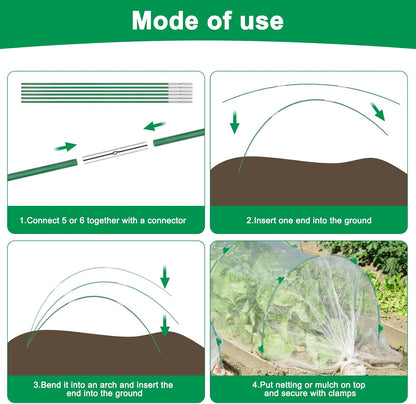 Garden Hoops for Raised Beds, Splinter-Free Fiberglass Greenhouse Hoops Grow Tunnel, 36 Pcs Adjustable Frame for Row Cover & Bird Netting, Rust-Proof DIY Outdoor Plant Stakes