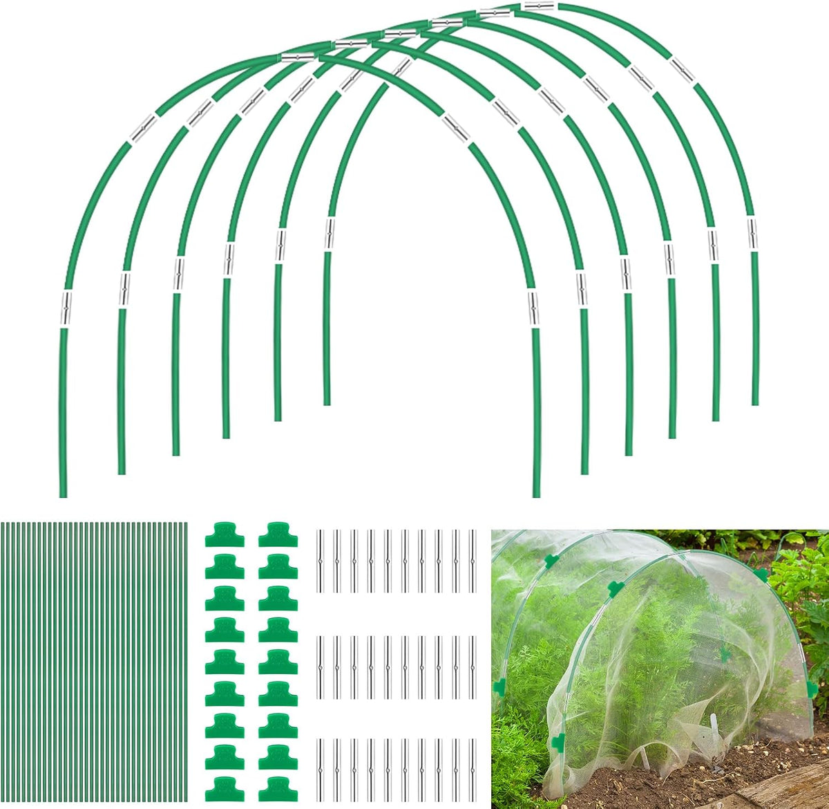 Garden Hoops for Raised Beds, Splinter-Free Fiberglass Greenhouse Hoops Grow Tunnel, 36 Pcs Adjustable Frame for Row Cover & Bird Netting, Rust-Proof DIY Outdoor Plant Stakes
