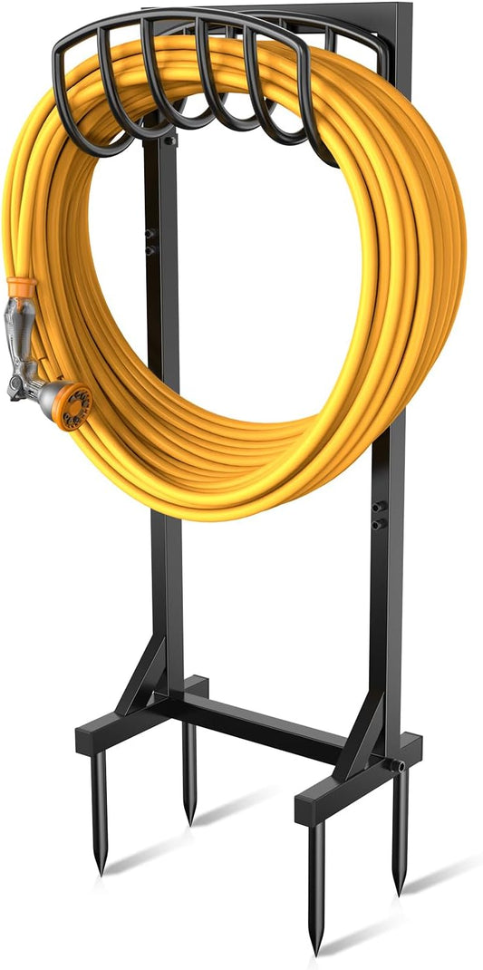 Garden Hose Holder Stand, Heavy Duty Freestanding Metal Hose Holder with 4 Spikes, Hose Reel Alternative Holds up to 150 ft for Yard Lawn Garden Patio