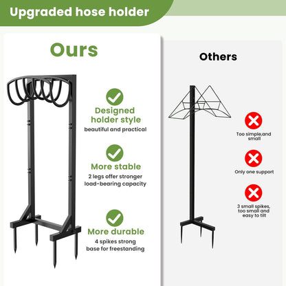 Garden Hose Holder Stand, Heavy Duty Freestanding Metal Hose Holder with 4 Spikes, Hose Reel Alternative Holds up to 150 ft for Yard Lawn Garden Patio