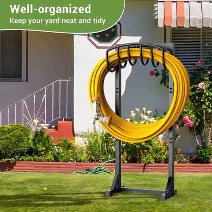 Garden Hose Holder Stand, Heavy Duty Freestanding Metal Hose Holder with 4 Spikes, Hose Reel Alternative Holds up to 150 ft for Yard Lawn Garden Patio