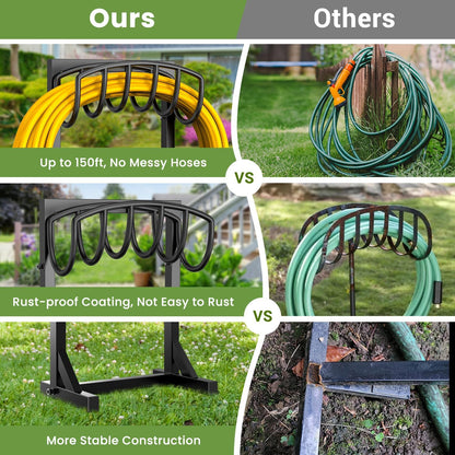 Garden Hose Holder Stand, Heavy Duty Freestanding Metal Hose Holder with 4 Spikes, Hose Reel Alternative Holds up to 150 ft for Yard Lawn Garden Patio