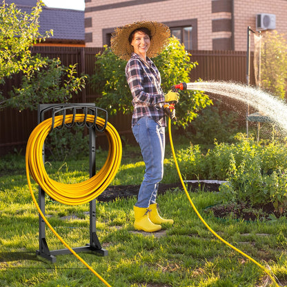 Garden Hose Holder Stand, Heavy Duty Freestanding Metal Hose Holder with 4 Spikes, Hose Reel Alternative Holds up to 150 ft for Yard Lawn Garden Patio
