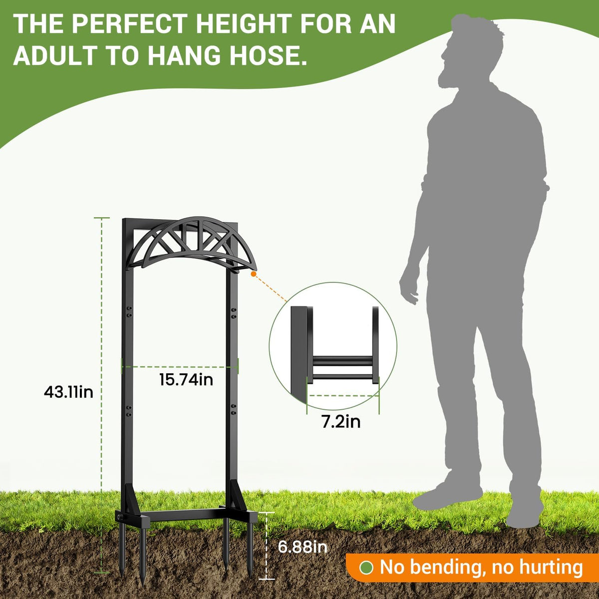 Garden Hose Holder Stand, Heavy Duty Freestanding Metal Hose Holder with 4 Spikes, Hose Reel Alternative Holds up to 150 ft for Yard Lawn Garden Patio