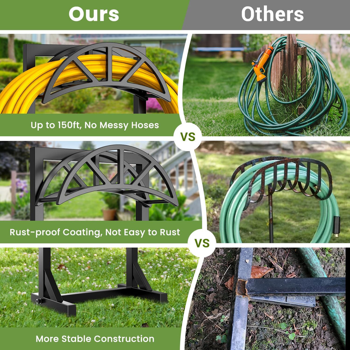 Garden Hose Holder Stand, Heavy Duty Freestanding Metal Hose Holder with 4 Spikes, Hose Reel Alternative Holds up to 150 ft for Yard Lawn Garden Patio