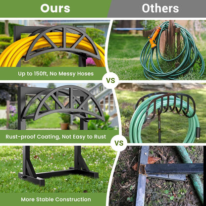 Garden Hose Holder Stand, Heavy Duty Freestanding Metal Hose Holder with 4 Spikes, Hose Reel Alternative Holds up to 150 ft for Yard Lawn Garden Patio