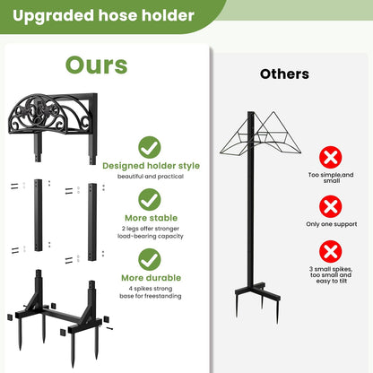 Garden Hose Holder Stand, Heavy Duty Freestanding Metal Hose Holder with 4 Spikes, Hose Reel Alternative Holds up to 150 ft for Yard Lawn Garden Patio