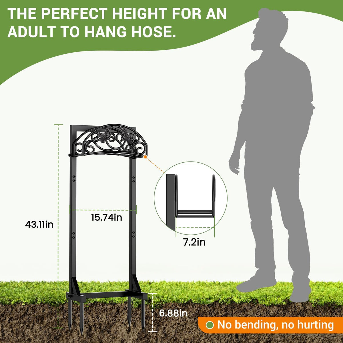 Garden Hose Holder Stand, Heavy Duty Freestanding Metal Hose Holder with 4 Spikes, Hose Reel Alternative Holds up to 150 ft for Yard Lawn Garden Patio