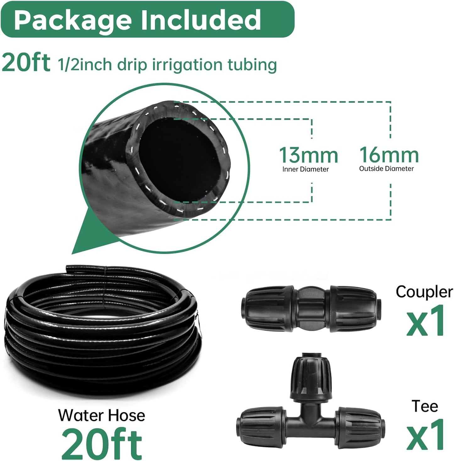 240FT Drip Irrigation System Kit, Automatic Garden Watering Misting System for Greenhouse, Yard, Lawn, Plant with 1/2 inch Hose 1/4 inch Distribution Tubing and Accessories