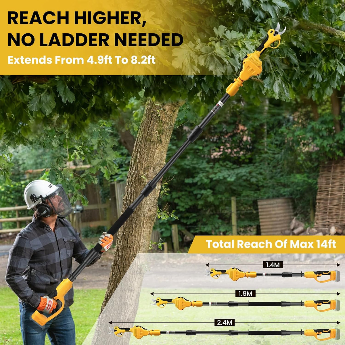 2-in-1 Cordless Pole Pruning Shears for Dewalt 20V Battery (No Battery)