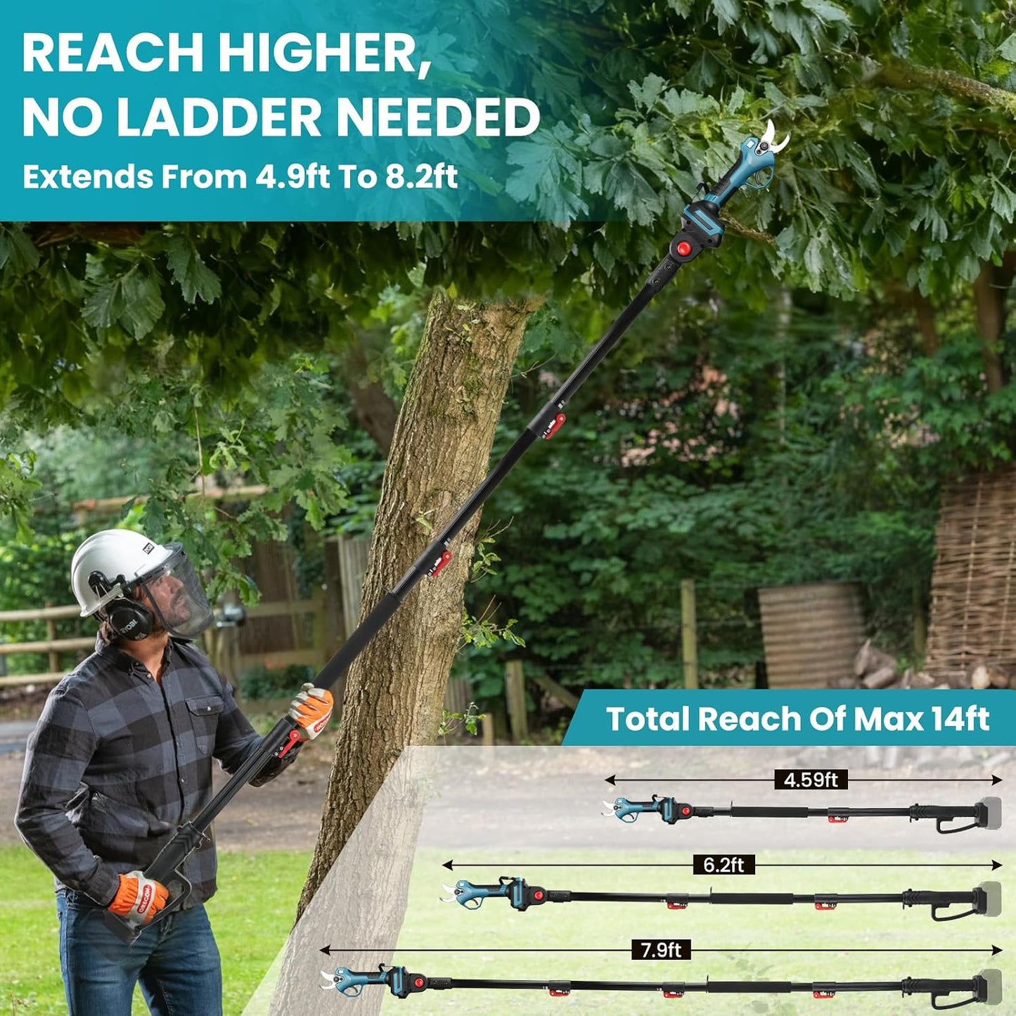 2-in-1 Cordless Pole Pruning Shears for Dewalt 20V Battery (No Battery)