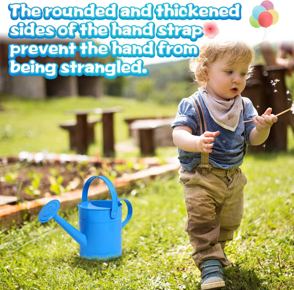 Blue Metal Watering Can, 1.5L for Kids Comfort Handle