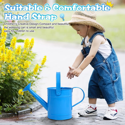 Blue Metal Watering Can, 1.5L for Kids Comfort Handle