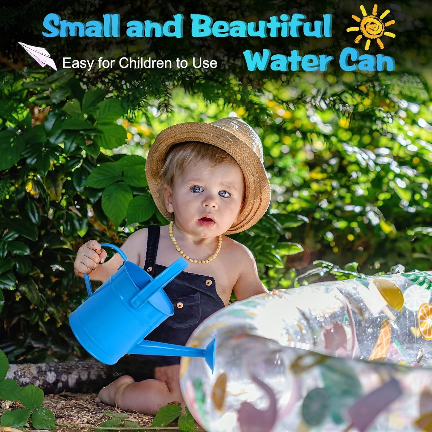 Blue Metal Watering Can, 1.5L for Kids Comfort Handle