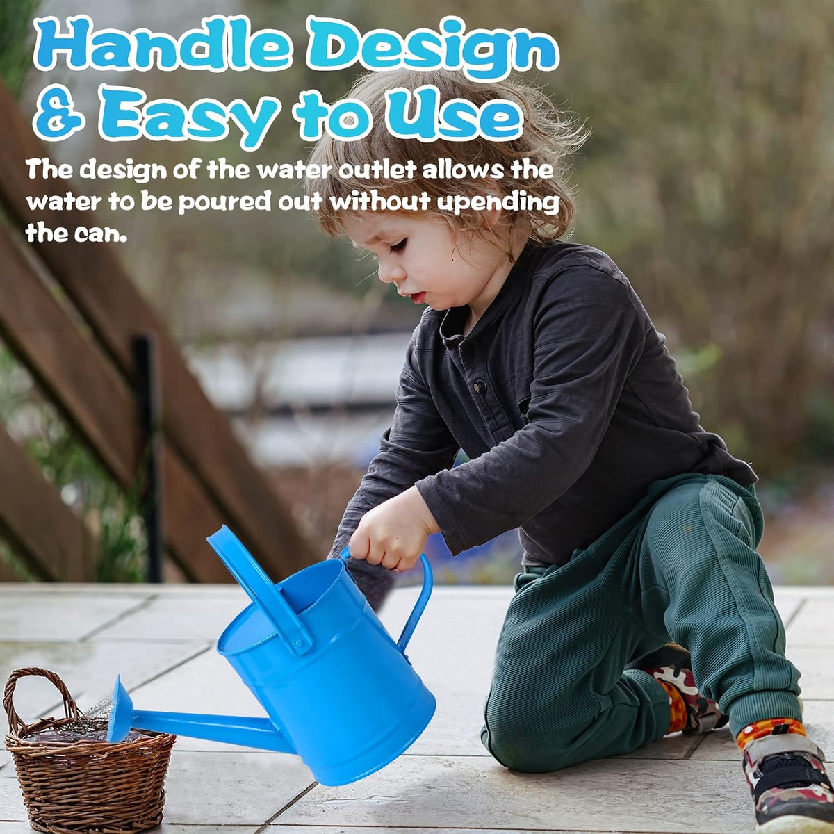 Blue Metal Watering Can, 1.5L for Kids Comfort Handle