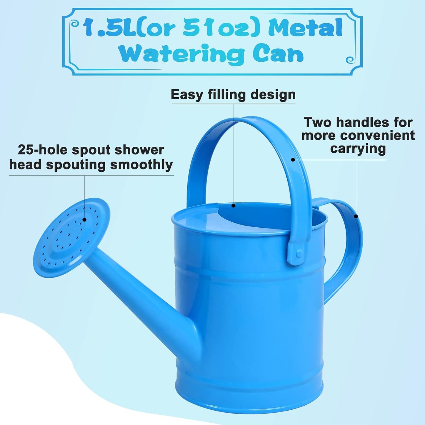 Blue Metal Watering Can, 1.5L for Kids Comfort Handle